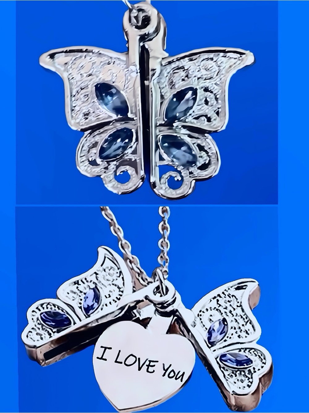 NWT Butterfly Wings Open To Show “I Love You”
 🦋 Silver Necklace Summer Jewelry